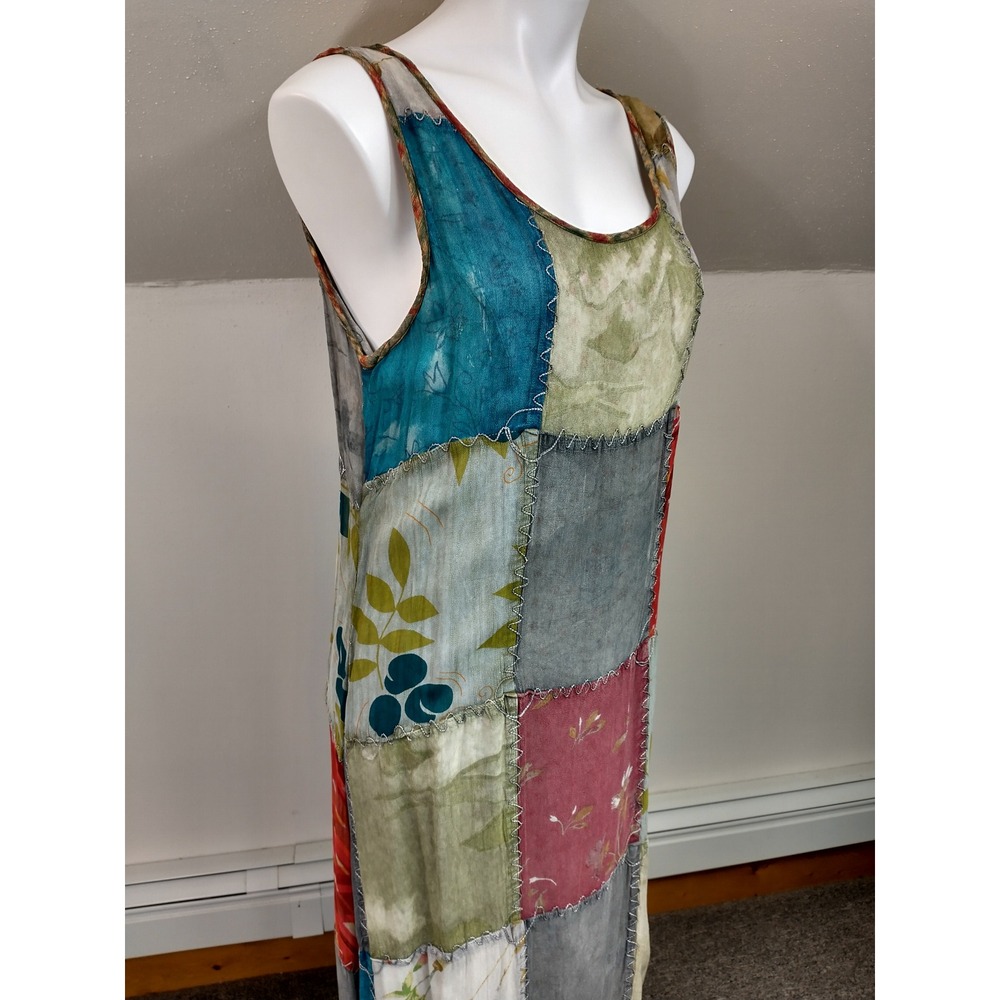 Patchwork Lagenlook Sacred Threads Boho Hippie Midi Dress Rayon Medium Large